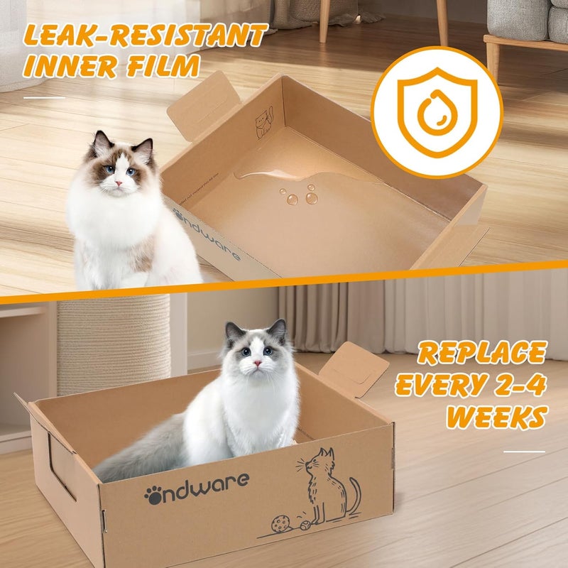 ondware Store 6 PCS Disposable Litter Boxes for Cats, Foldable Cardboard Cat Litter Box, Portable Waterproof Travel Litter Box for Cats（17.5x13.6x5.3 Inch） - Image 4